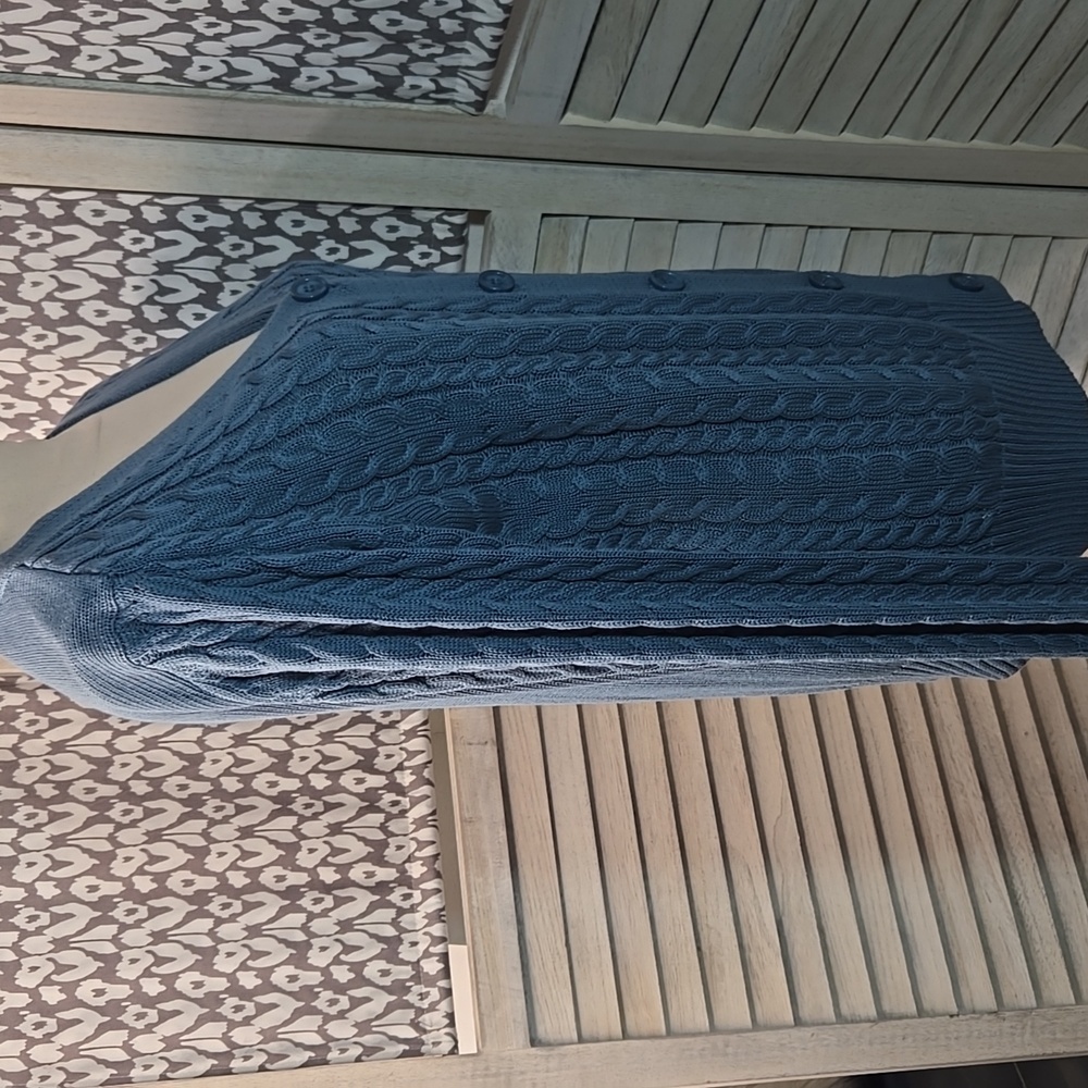 NWOT Belle by Kim Gravel Smoke Blue Cable Knit Cardigan Hip-Length - Picture 5 of 11